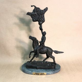 Vtg Frederic Remington The Buffalo Signal Bronze Sculpture Statue 17” Signed