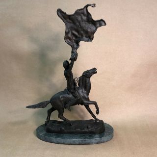 VTG Frederic Remington The Buffalo Signal Bronze Sculpture Statue 17” Signed 4