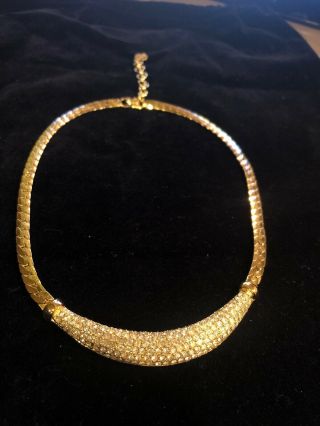 Christian Dior Gold Tone Clear Rhinestones Necklace Choker Christian Dior