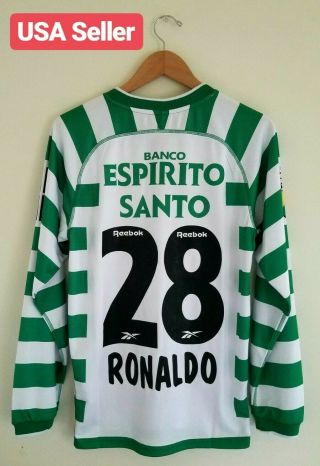 Nwt Cristiano Ronaldo Cr7 Vintage Sporting Lisbon Jersey Long Sleeve Size L