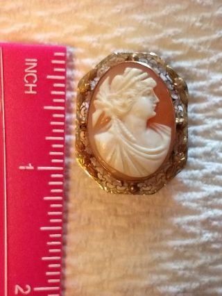 Antique Carved Shell Goddess Cameo 10k Gold Brooch Pend. ,  Costume Cameo Brooch