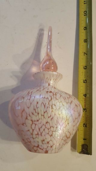 Vintage Art - Glass Pink White Frosted Iridescent Perfume Bottle Decanter 8 " Tall