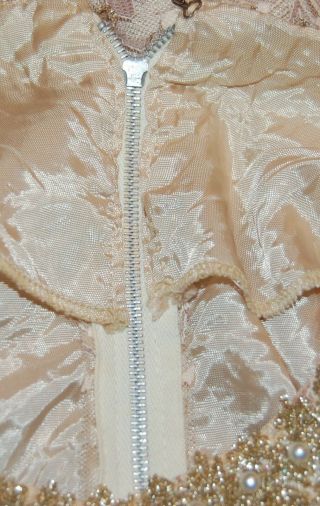 Vintage 20s Gatsby Dress Pearl Embellished Dusty Pink Mauve Lace XL Metal Zipper 5