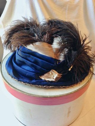 Antique Victorian Ladies Hat Ostrich Feathers,  Hat Box
