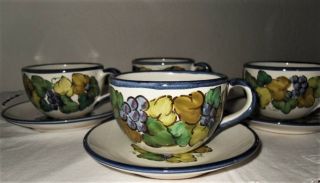 Vintage Rampini Radda Set Of 4 Cups And Saucers Grape Motif Made In Italy