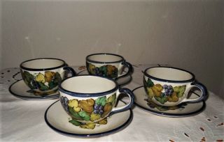 Vintage Rampini Radda Set of 4 Cups and Saucers Grape Motif Made in Italy 2