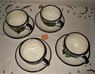 Vintage Rampini Radda Set of 4 Cups and Saucers Grape Motif Made in Italy 4