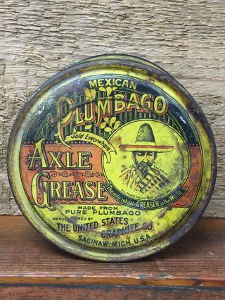 Vintage Rare 1920’s Mexican Plumbago Axle Grease 3 Lb Can - Oil Can - Saginaw Mi