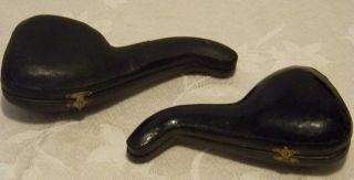 Vintage Estate Items Duo Of Meerschaum Leather Pipe Cases W Velvet Linings