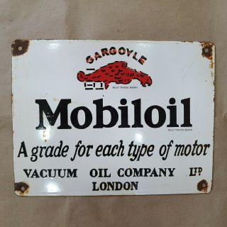 Mobil Oil London Vintage Porcelain Sign 13 X 10 Inches