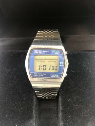RARE Vintage Seiko Blue Chronograph Watch 0138 - 5030 W/ Box Paper 3