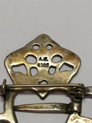 Antique Early 1900 ' s Alfred Halfdan Gjerstrøm 830 Silver Norwegian Wedding Pin 7
