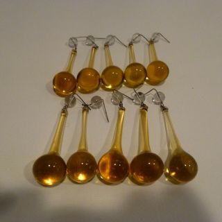 10 Vtg Amber/ Yellow Murano Crystal Chandelier Glass Teardrop Prisms,  N/o/s