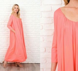 Vintage 60s 70s Bright Pink Full Dress Vivid Mod Sweep Lucie Ann S M L