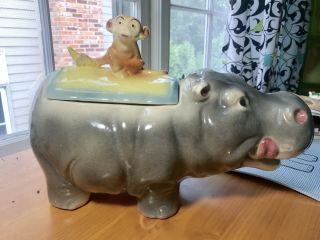 Rare Vintage Brush Mccoy Laughing Hippo With Monkey Cookie Jar Collectible W27