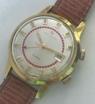 Vintage Helbros Alarm Swiss Hand Winding Mens Watch With Date