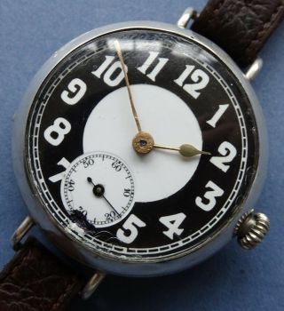 Very Rare Ww1 Era 8 Day 7j Mens Solid Silver Trench Watch Period Strap - 1914/18