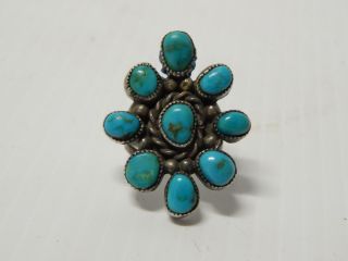 Antique Vintage Navajo Indian Turquoise Cluster,  Sterling Silver Ring