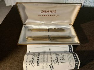 Vintage Sheaffer Snorkel 14k Nib Rare And Complete Pen & Pencil Set,  Gold Filled