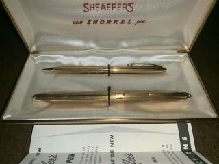 Vintage Sheaffer Snorkel 14K Nib Rare and Complete Pen & Pencil Set,  Gold Filled 2