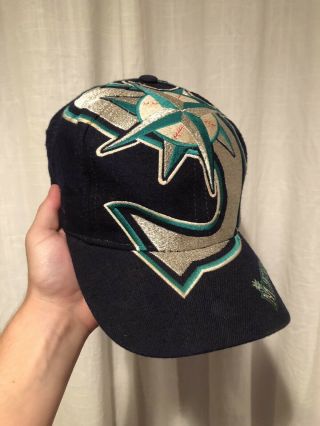 Vintage Seattle Mariners The Game Big Logo Snapback Hat Mlb Navy Blue Teal