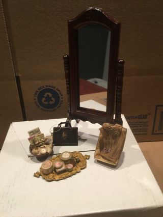Vintage Miniature Doll House Dressing Mirror With Accessories
