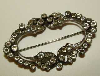 Large,  Antique Georgian Sterling Silver Brooch With Old Cut Paste