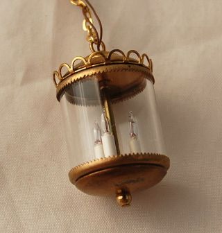 Dollhouse Miniature Artisan 18th Cen Brass Lantern Hanging Lamp Electric Candles