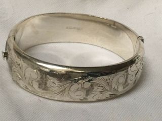 Vintage 1966 Sterling Silver 1.  8cm Wide Bangle English Fully Hallmarked 27.  9g