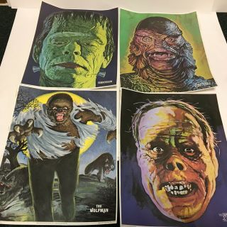Rare 4 Glow In The Dark Universal Monsters Posters 1975 Creature Frankenstein