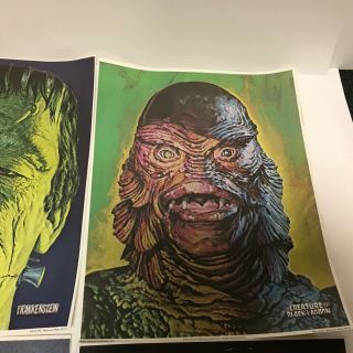 Rare 4 Glow In The Dark Universal Monsters Posters 1975 Creature Frankenstein 4