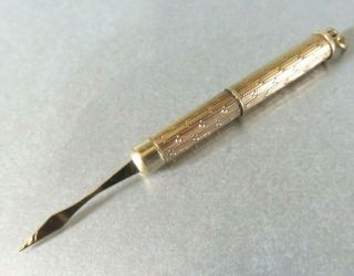 Vintage 9ct Gold Engine Turned Propelling Toothpick