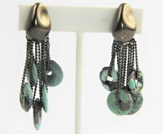 Estate Vintage Jewelry Jay Strongwater Turquoise Donut & Chain Dangle Earrings