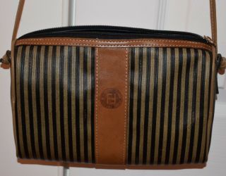 Fendi Vintage Pequin Stripe Roma Italy 1925 Crossbody Bag Purse Leather Rare