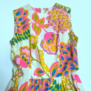 Lanz Vintage Neon Floral Flower Print Pattern Sleeveless Flared Dress 3