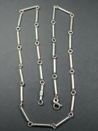 Vintage Sterling Silver Baton & Cable Link Necklace C.  1970 30 Inch