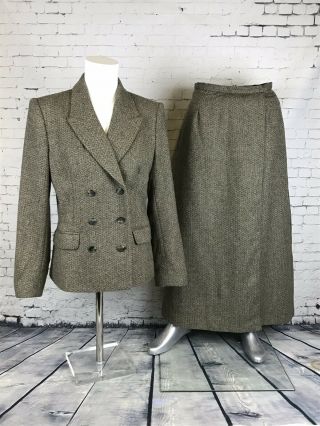 Vintage 1980’s Laura Ashley Pure Wool Tweed Skirt Suit Fitted Sz 12 | A42