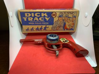 Vintage Dick Tracy Siren Police Pistol Near W/ Box Red Nr