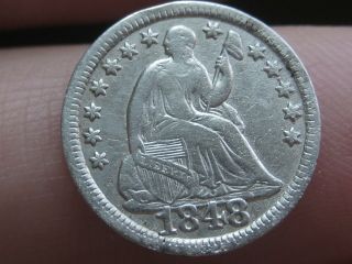 1848 Seated Liberty Half Dime - Rare Large Date - Xf Details