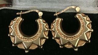 Antique Victorian Jewellery Gorgeous 9 Carat Gold Decorated Earrings - Pierced