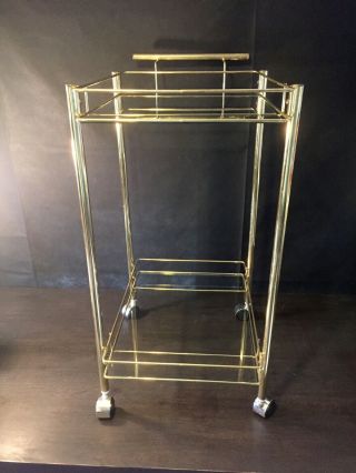 Vintage Mid Century Gold Metal 2 - Tier Glass Rolling Tea Bar Cart 6