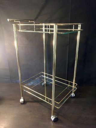 Vintage Mid Century Gold Metal 2 - Tier Glass Rolling Tea Bar Cart 7