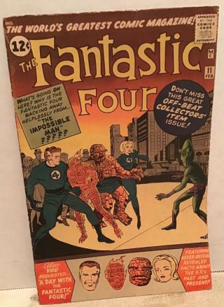 Fantastic Four 11 Marvel Comic 1963 1st App.  Impossible Man Vintage Silver Age