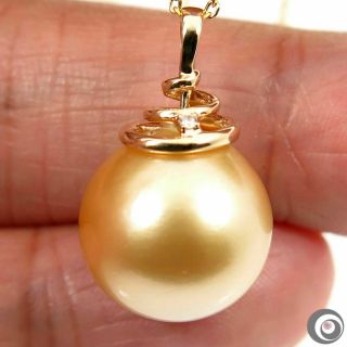 Massive 14.  5mm Golden South Sea Pearl,  Diamomd & 14k Solid Gold Pendant