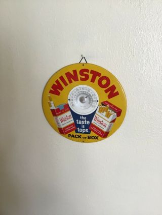 Vintage 1950’s Winston Cigarette Tin Over Cardboard Advertising Thermometer