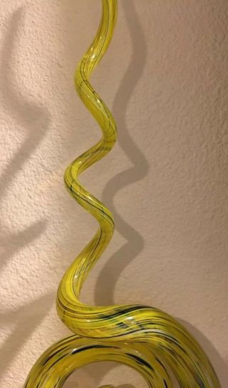 VINTAGE MCM LARGE MURANO ART GLASS SCULPTURE - 22” TALL Yellow Black Gold Swirl 7
