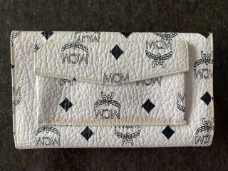 Vintage Mcm Germany White & Navy Blue Logo Wallet /coin Purse /check Book Cover