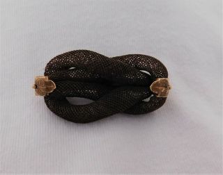 Lovely Antique Mourning Hair Brooch Pendant With Gold Leaves