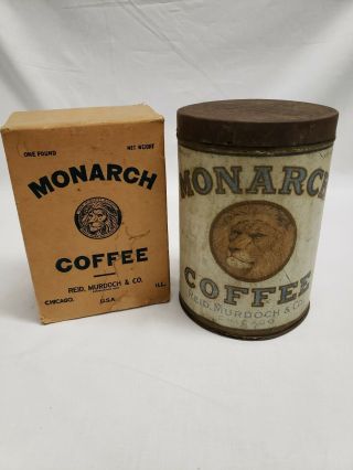 Vintage Monarch Foods 1 Pound Coffee Tin And 1 Pound Coffee Box