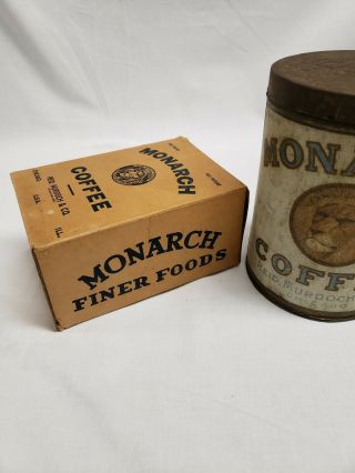 Vintage Monarch Foods 1 Pound Coffee Tin and 1 Pound Coffee Box 2